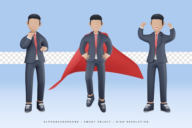 Homme D'affaires Faisant Différentes Actions Illustration De Personnage 3d