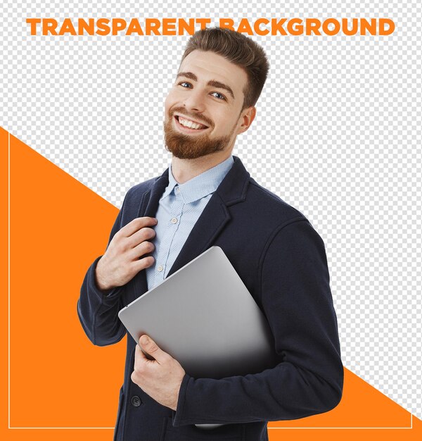 un homme d'affaires heureux tenant un cahier