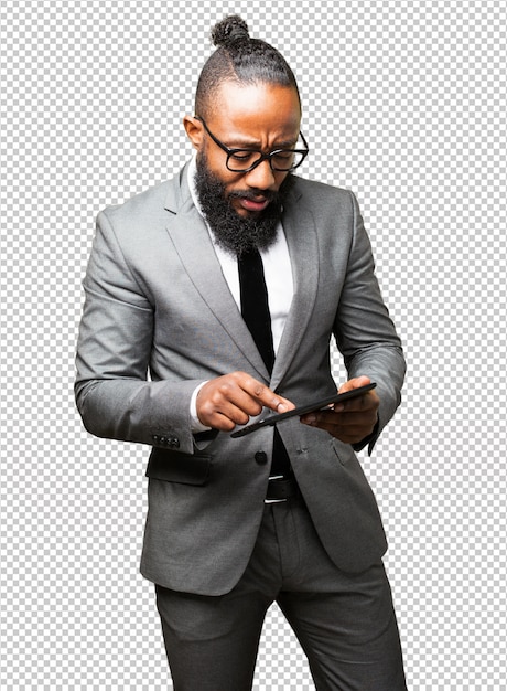 Homme d&#39;affaires noir avec une tablette