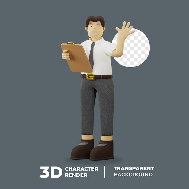 Homme d'affaires de personnage 3D tenant un document