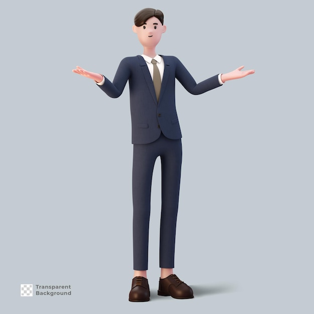 Homme d'affaires de personnage de dessin animé 3D en costume rendu isolé