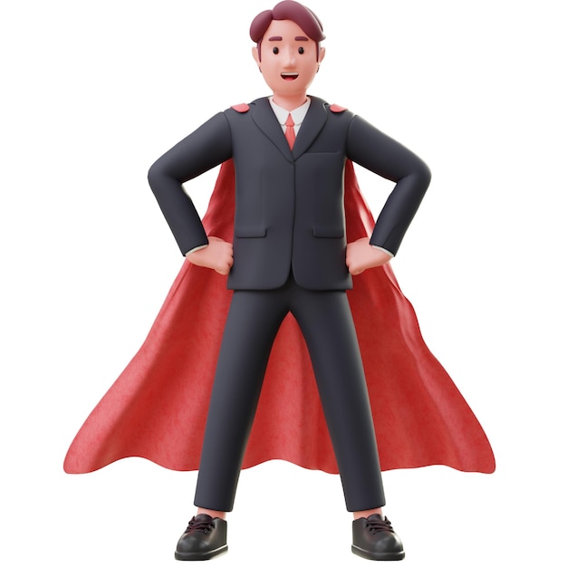 Homme d'affaires portant un personnage 3d de cape pour un travail de bureau