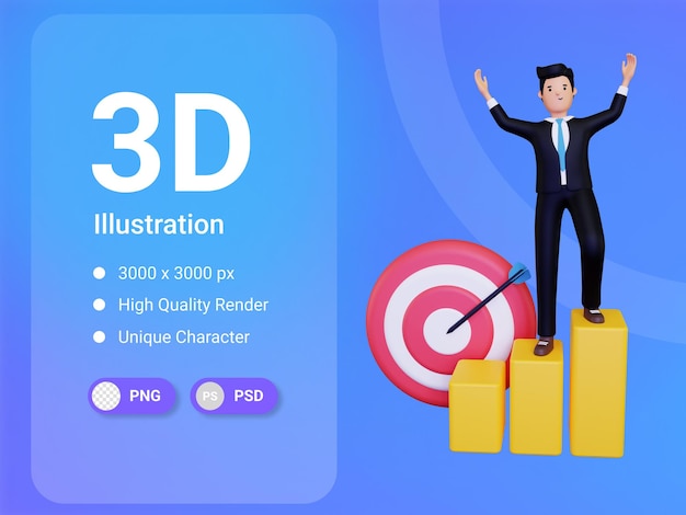 PSD homme affaires, travailler, business, objectif, 3d, illustration