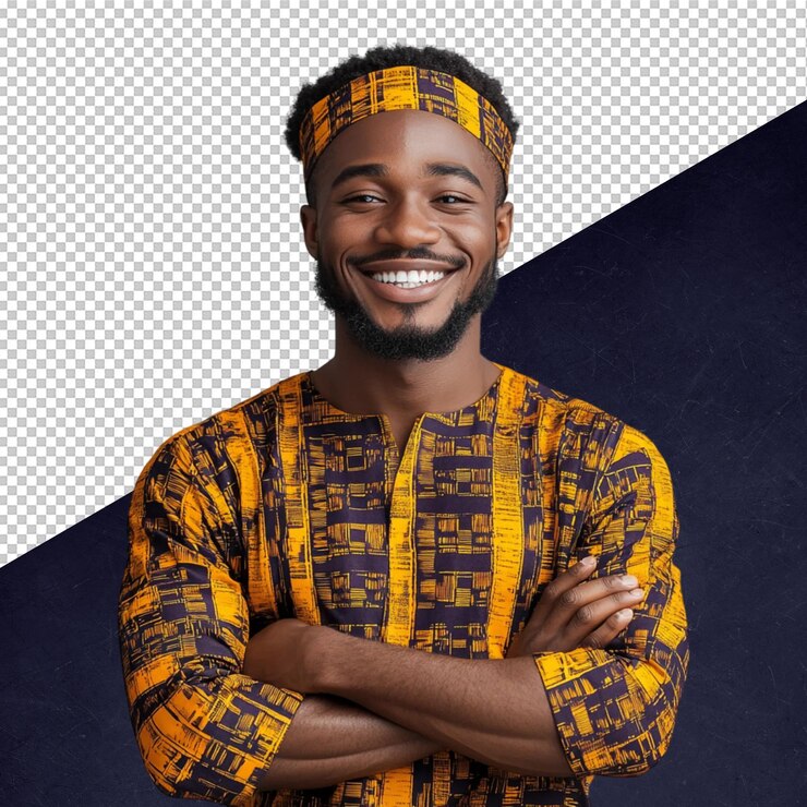 PSD un homme africain souriant dans des vêtements traditionnels