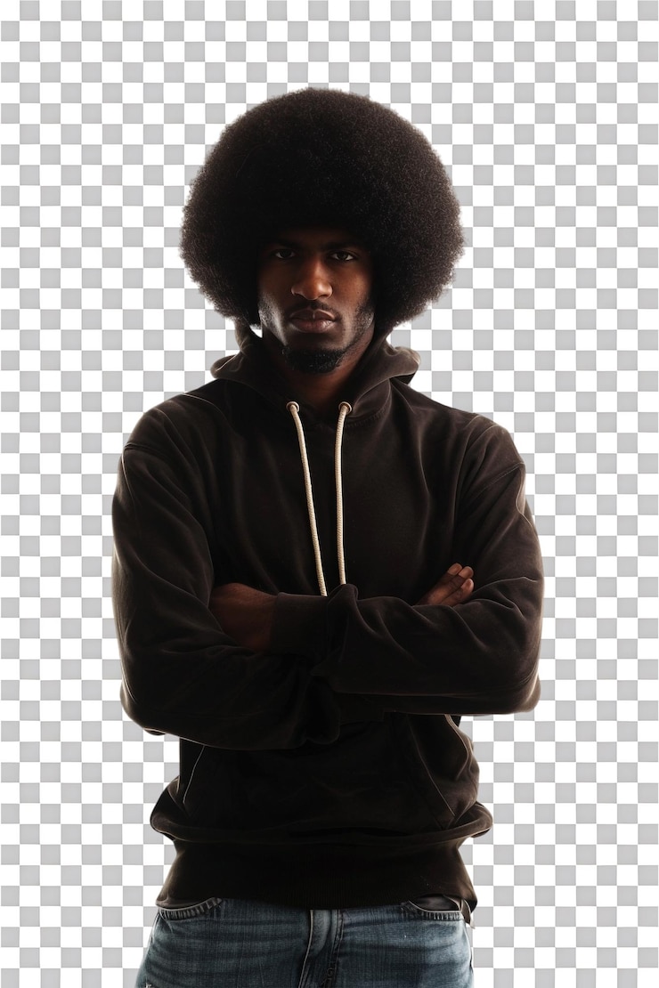 PSD un homme afro rétro seul sur un fond transparent