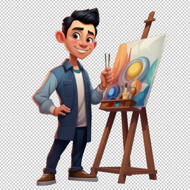 Homme Asiatique Peignant En 3d Dans Le Style De Dessin Animé