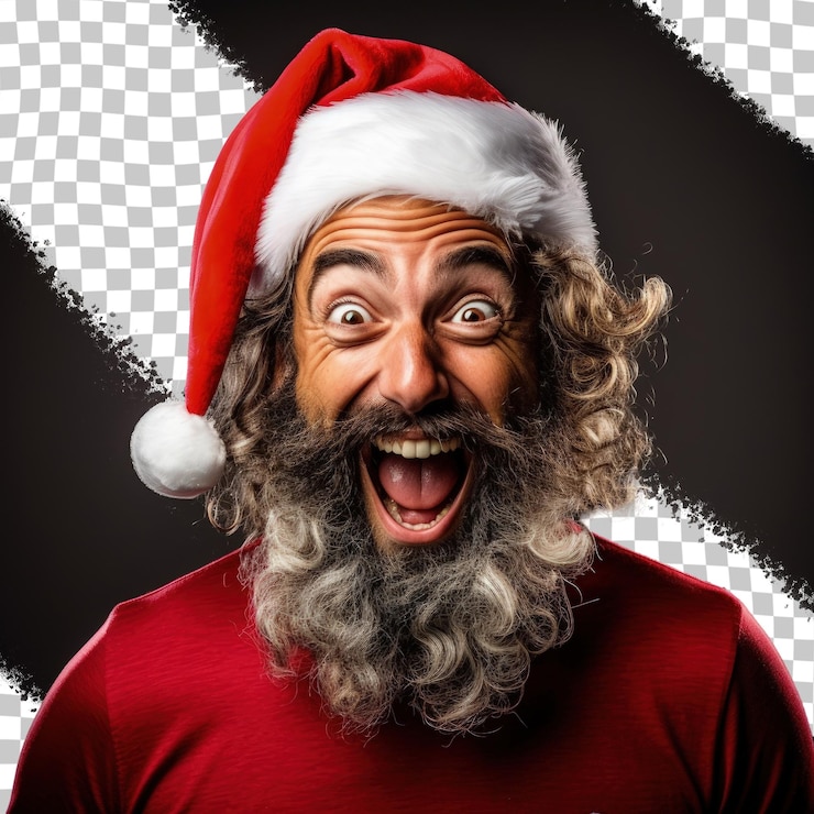 PSD un homme avec une barbe et un chapeau de père noël sur la tête.