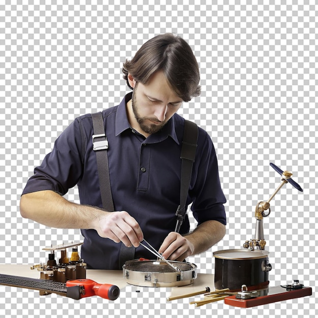 Homme à Barbe Et à Lunettes Travaillant Sur Un Projet Sur Fond Transparent