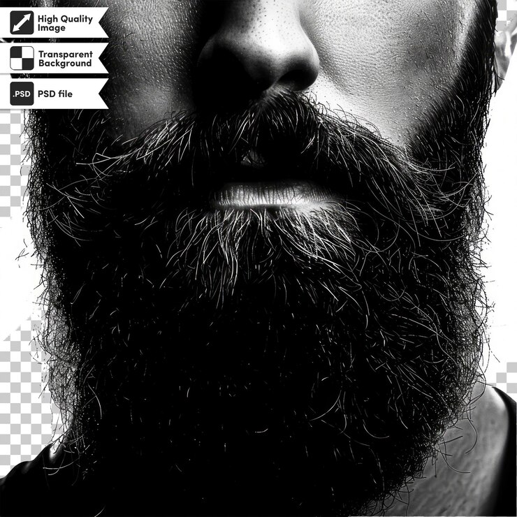 PSD un homme avec une barbe et une moustache est montré sur un écran