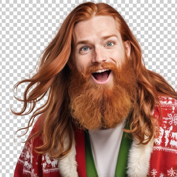 PSD un homme à la barbe rouge portant un pull de noël rouge et blanc