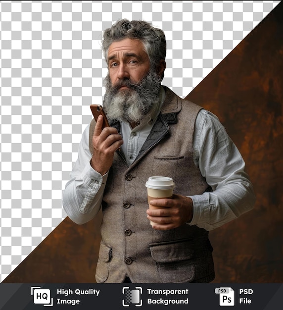 PSD un homme avec une barbe et une tasse de café à la main