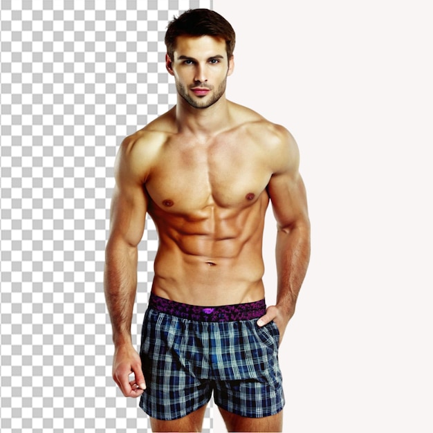 Un homme en boxer sur un fond transparent