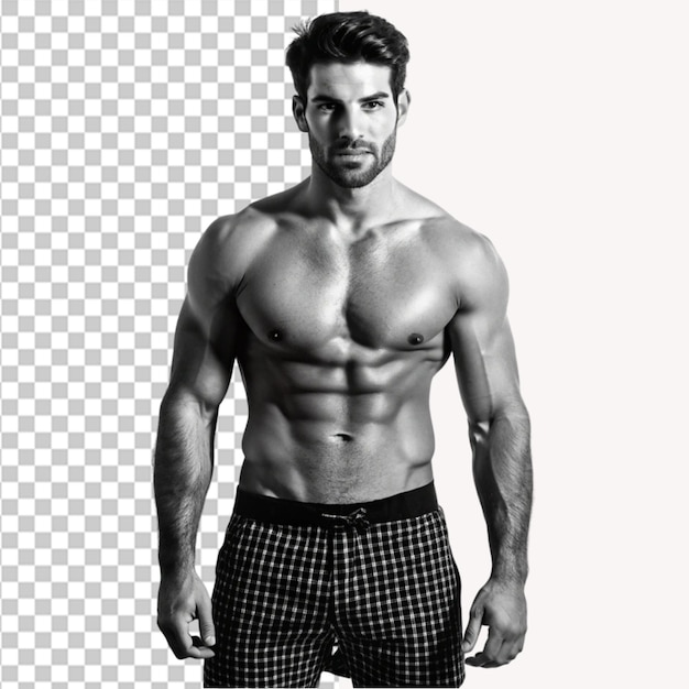 Un homme en boxer sur un fond transparent