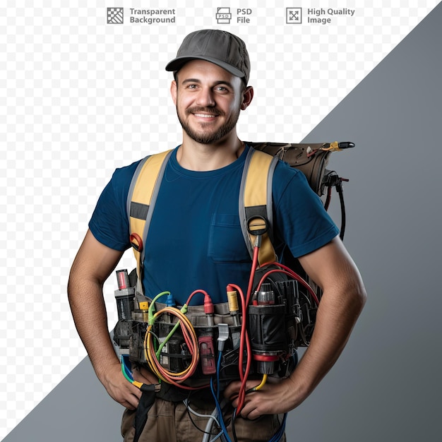 PSD un homme avec une caméra sur le dos et une caméra sur le dos.