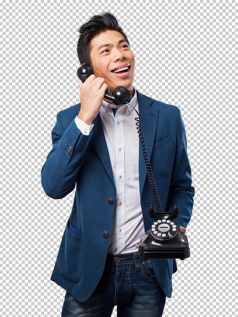 Homme Chinois Parle Avec Téléphone