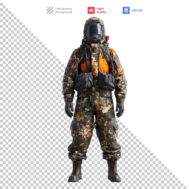 PSD l'homme en combinaison de camouflage et au casque