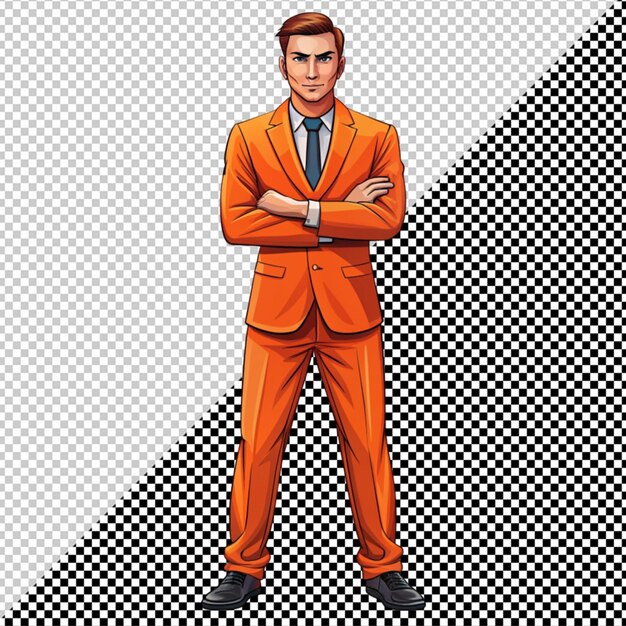 PSD homme en costume orange vecteur sur fond transparent