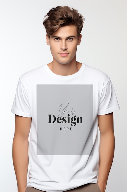 Un homme dans une chemise blanche avec le design design dessus.