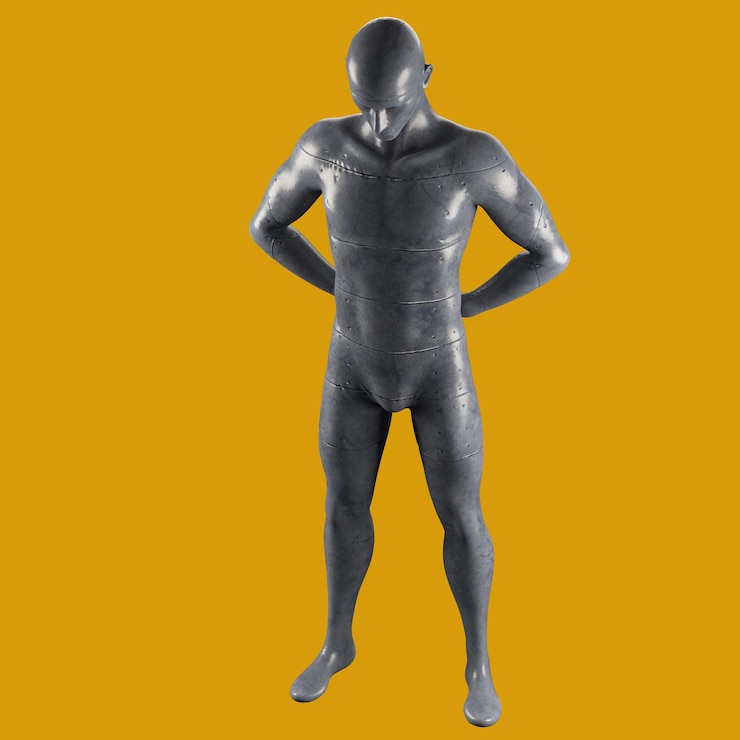 PSD un homme dans un costume de corps se tient devant un fond jaune