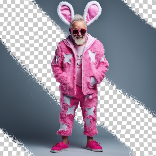 Un Homme Dans Un Costume De Lapin Avec Un Costume De Rabbit Rose Dessus