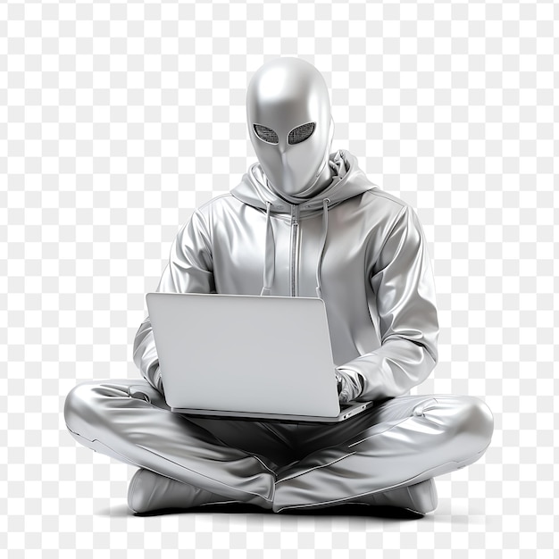 PSD un homme dans un sweat-shirt à capuche blanche avec un ordinateur portable sur son portable