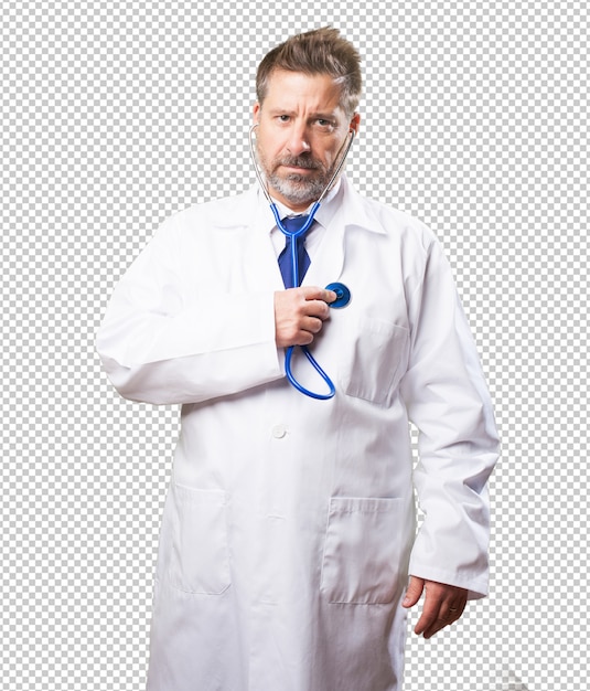 PSD homme docteur sur fond blanc