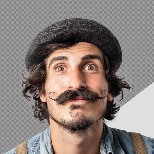 PSD homme drôle avec une moustache isolé sur un fond transparent