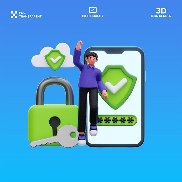 Un homme du PSD utilisant la sécurité mobile en 3D