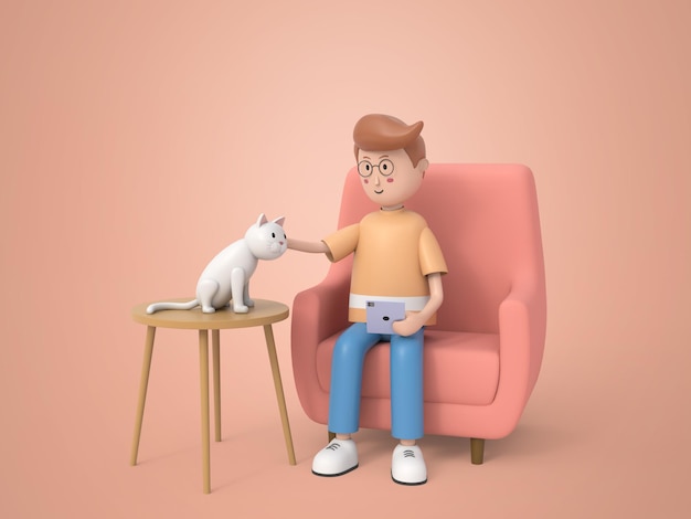 Homme élevant une illustration de chat