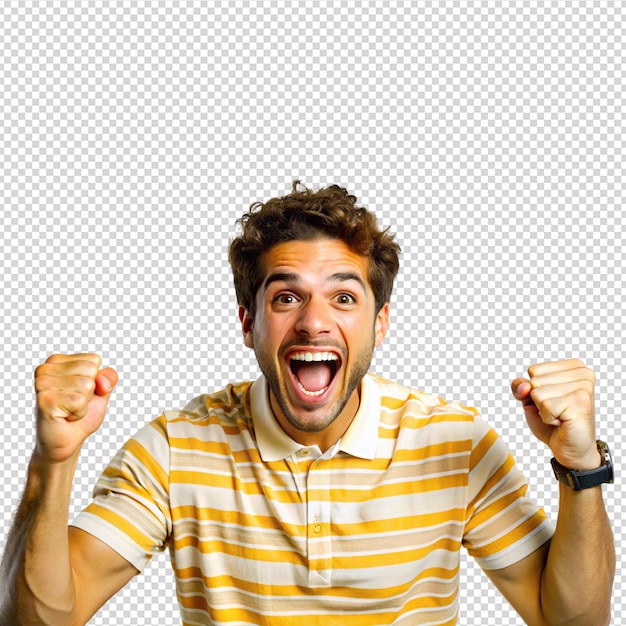 Un homme d'encouragement insouciant et excité victoire fond transparent