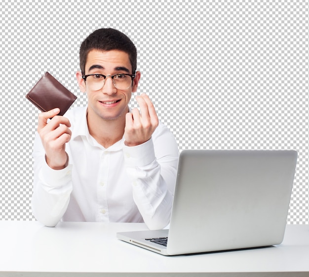 Homme avec facture au bureau