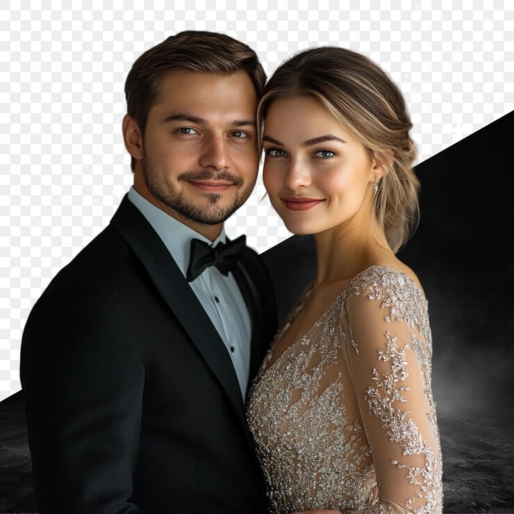 PSD un homme et une femme posant pour une photo