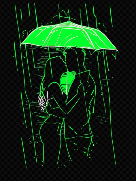 PSD un homme et une femme sous un parapluie avec une lumière verte