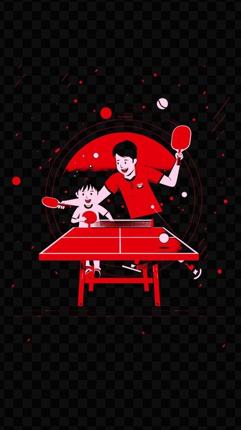 PSD un homme et une fille jouant au ping-pong sur un fond noir