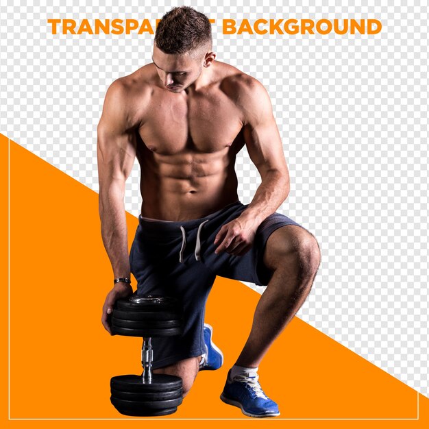 Homme de fitness faisant de l'haltérophilie et de l'exercice avec un fond transparent
