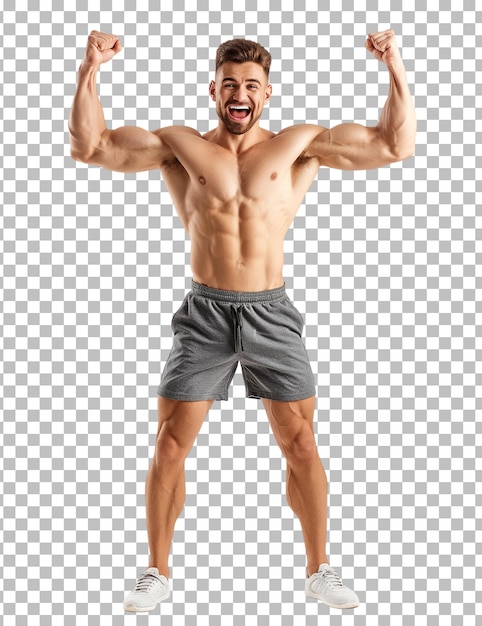 PSD homme en forme montrant des muscles et un corps isolés sur un fond transparent