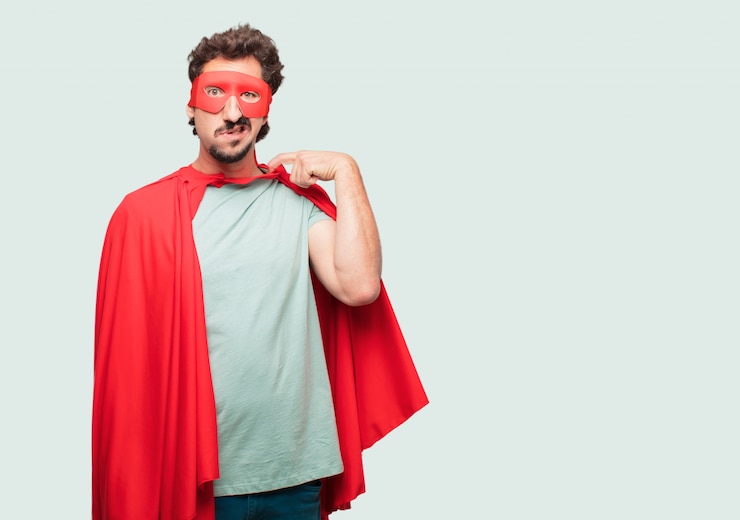 PSD homme fou comme un super héros avec un geste stressé, transpiration et tirant la chemise cou ouvert