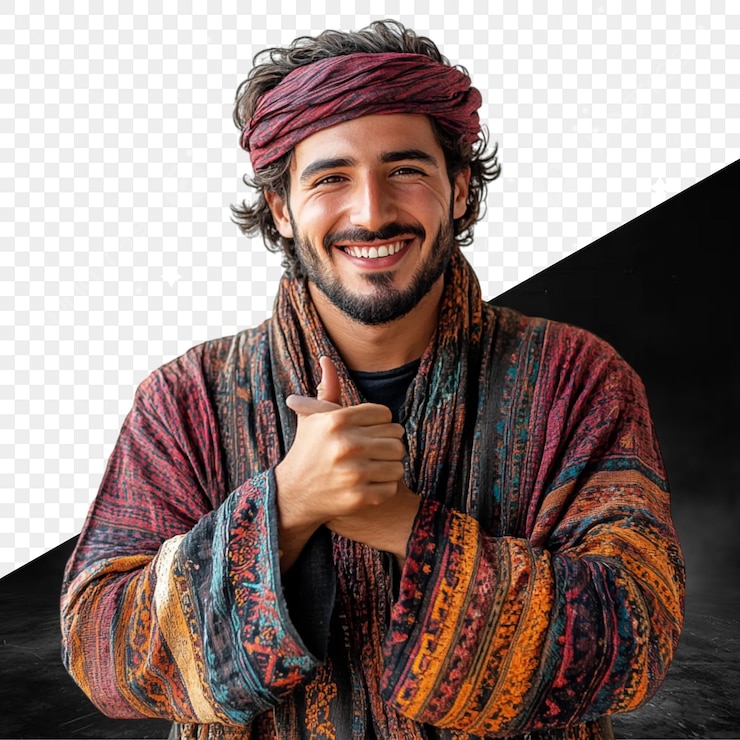 PSD un homme heureux dans des vêtements traditionnels