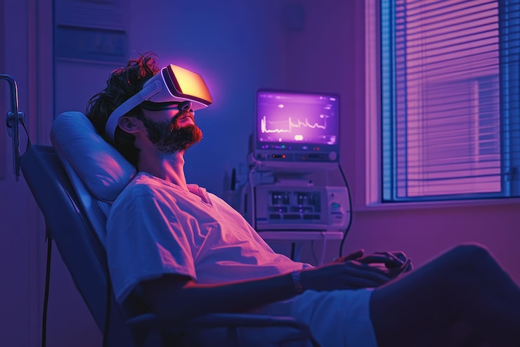 PSD un homme à l'hôpital avec un casque vr