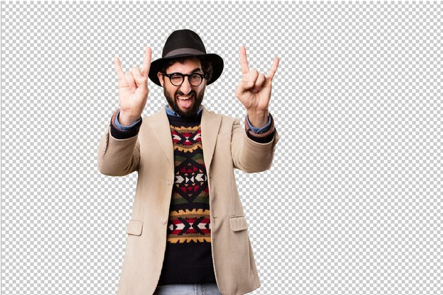 PSD homme jeune hipster faisant des gestes