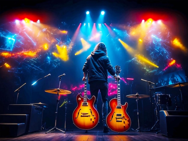 PSD un homme jouant de la guitare devant un fond de fumée