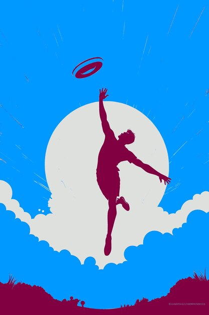 PSD un homme joue au frisbee dans le ciel avec la lune en arrière-plan