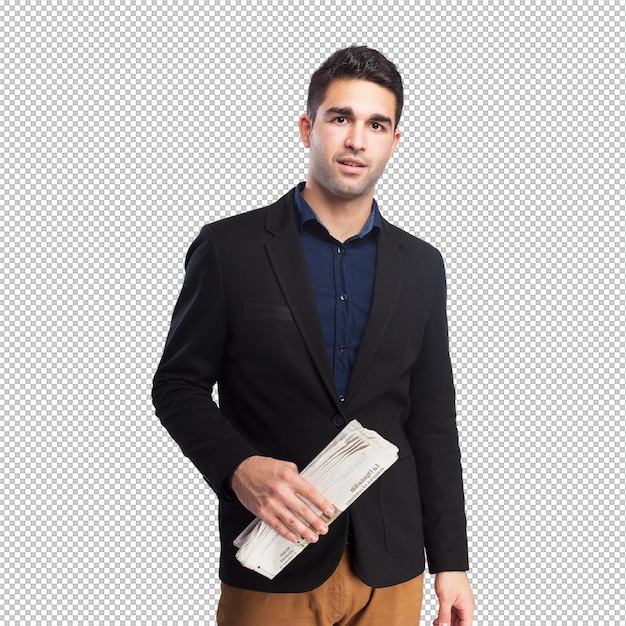 Un homme avec un journal.