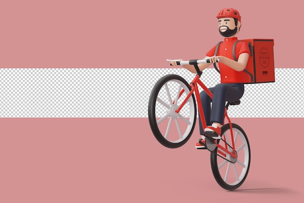 Homme de livraison de vélos de messagerie avec boîte à colis à l'arrière en rendu 3d