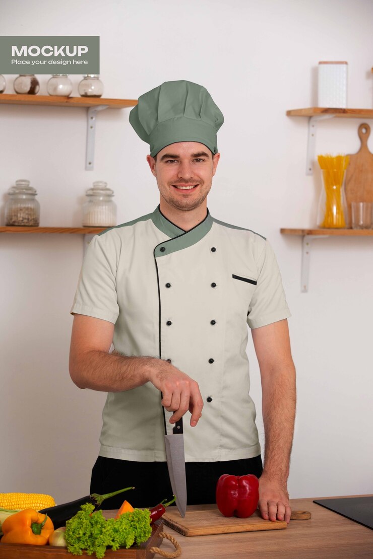 PSD un homme avec une maquette de veste de chef