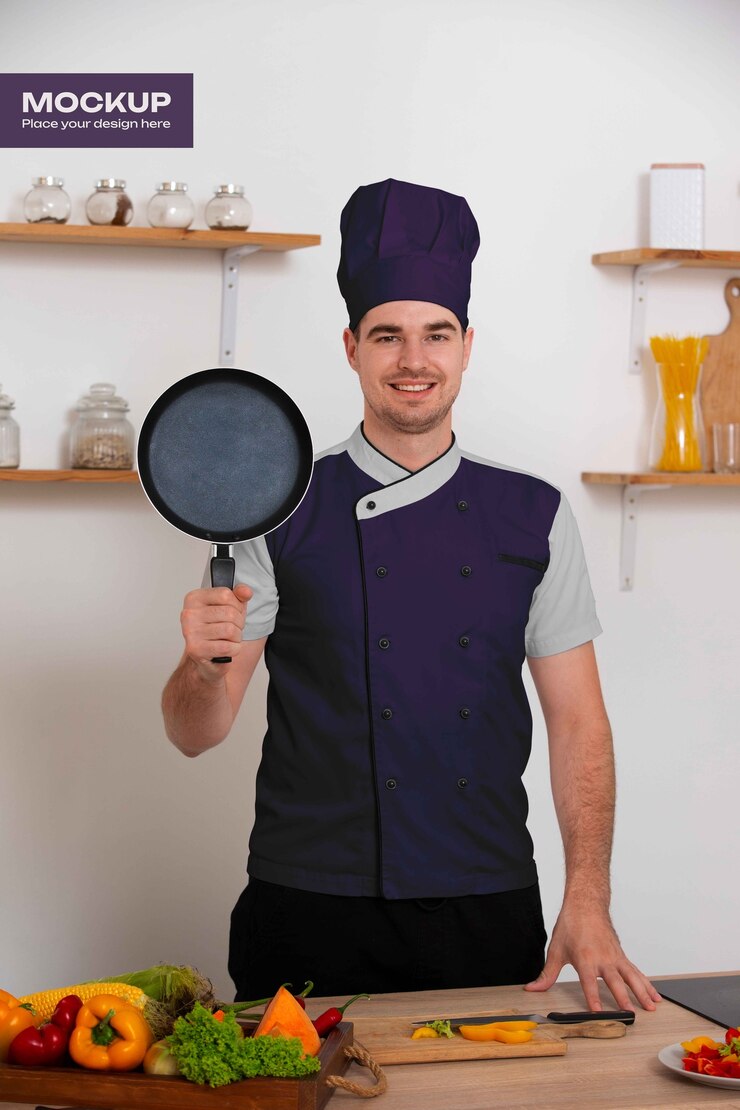 PSD un homme avec une maquette de veste de chef