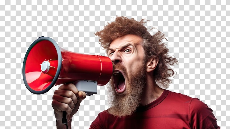 PSD homme mégaphone png sur fond transparent