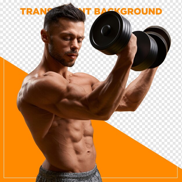 Un homme musclé soulevant des poids dans un gymnase avec un fond transparent