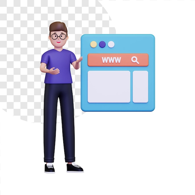 Homme Naviguant Sur Le Site Web Illustration 3d