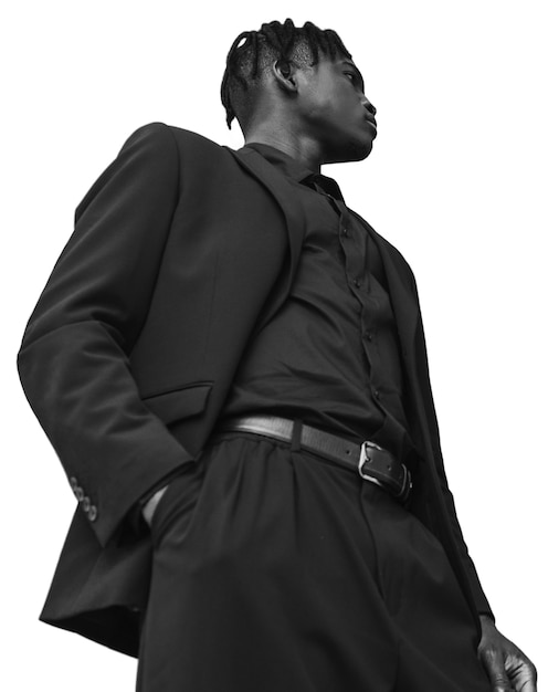 Un homme noir en costume est isolé.